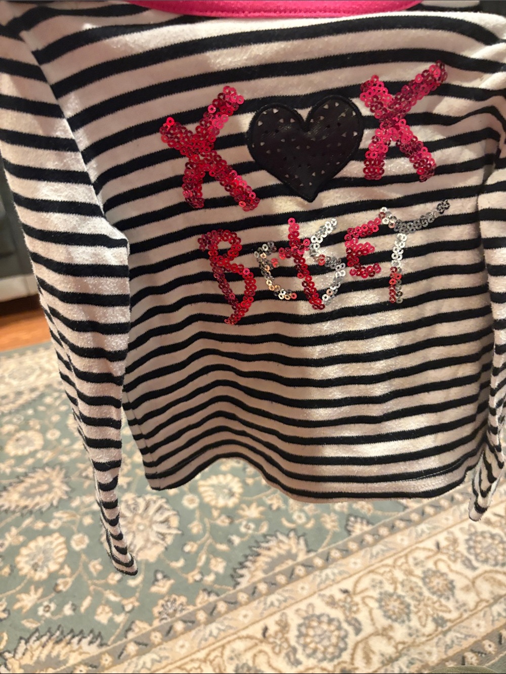 Black & White Striped Sequin 'Best' Long-Sleeve Top for Girls